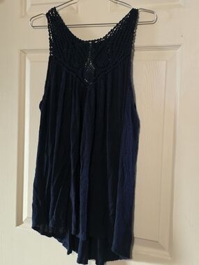 Lucky Brand Navy Crochet Yoke Tank